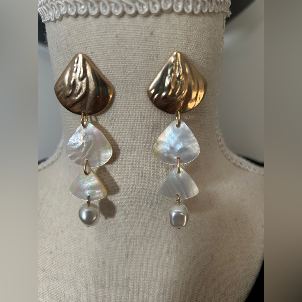 Chico’s Gold and Pearl Drop Earrings